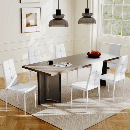 HOMCOM Conjunto de 6 Cadeiras de Sala de Jantar Estofadas em PU Cadeiras de Cozinha com Encosto Alto com Botões e Pernas de Aço Desenho Moderno para Sala de Estar Quarto 41x50x97 cm Branco