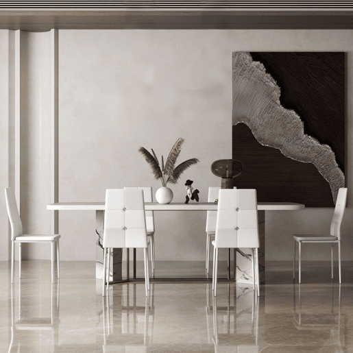 HOMCOM Conjunto de 6 Cadeiras de Sala de Jantar Estofadas em PU Cadeiras de Cozinha com Encosto Alto com Botões e Pernas de Aço Desenho Moderno para Sala de Estar Quarto 41x50x97 cm Branco