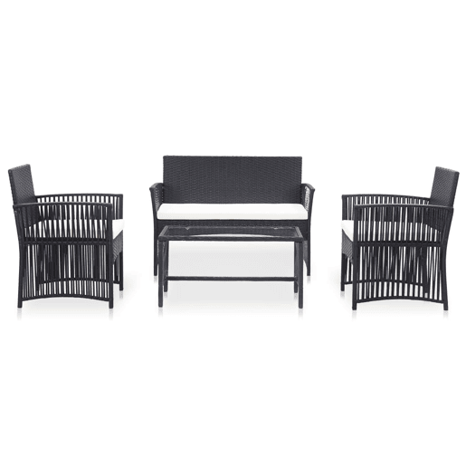 Móveis de jardim móveis de exterior Conjunto de móveis de 4 peças com almofada de resina tecida preta 02_0016075 Móveis de jardim móveis de exterior Conjunto de móveis de 4 peças com almofada de resina tecida preta 02_0016075