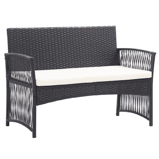 Móveis de jardim móveis de exterior Conjunto de móveis de 4 peças com almofada de resina tecida preta 02_0016075 Móveis de jardim móveis de exterior Conjunto de móveis de 4 peças com almofada de resina tecida preta 02_0016075