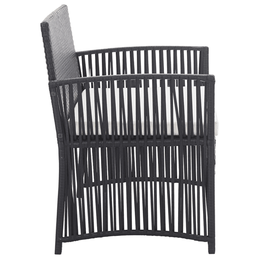 Móveis de jardim móveis de exterior Conjunto de móveis de 4 peças com almofada de resina tecida preta 02_0016075 Móveis de jardim móveis de exterior Conjunto de móveis de 4 peças com almofada de resina tecida preta 02_0016075