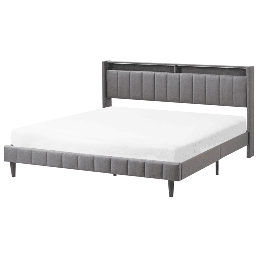 Cama com LED Tecido BEAULIEU 180 x 200 cm com arrumação com entrada USB Cinzento escuro