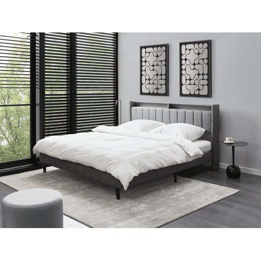 Cama com LED Tecido BEAULIEU 180 x 200 cm com arrumação com entrada USB Cinzento escuro