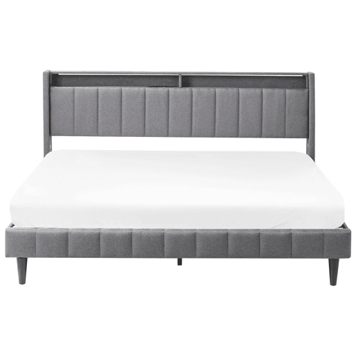 Cama com LED Tecido BEAULIEU 180 x 200 cm com arrumação com entrada USB Cinzento escuro