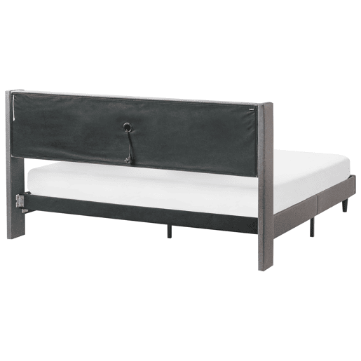 Cama com LED Tecido BEAULIEU 180 x 200 cm com arrumação com entrada USB Cinzento escuro