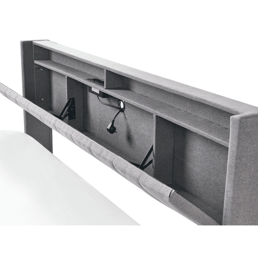 Cama com LED Tecido BEAULIEU 180 x 200 cm com arrumação com entrada USB Cinzento escuro