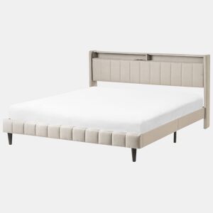 Cama com LED Tecido BEAULIEU 180 x 200 cm com arrumação com entrada USB Creme