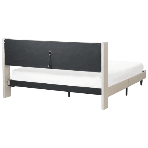 Cama com LED Tecido BEAULIEU 180 x 200 cm com arrumação com entrada USB Creme Cama com LED Tecido BEAULIEU 180 x 200 cm com arrumação com entrada USB Creme