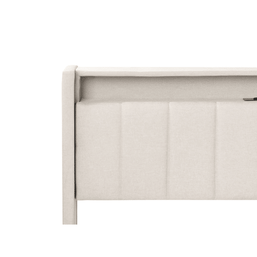 Cama com LED Tecido BEAULIEU 180 x 200 cm com arrumação com entrada USB Creme Cama com LED Tecido BEAULIEU 180 x 200 cm com arrumação com entrada USB Creme
