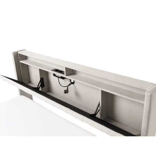 Cama com LED Tecido BEAULIEU 180 x 200 cm com arrumação com entrada USB Creme Cama com LED Tecido BEAULIEU 180 x 200 cm com arrumação com entrada USB Creme