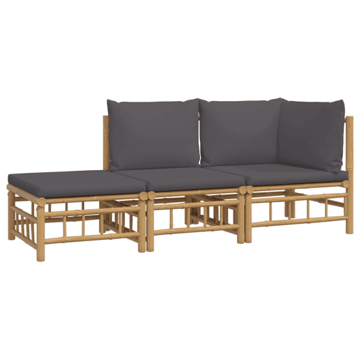 Móveis de jardim móveis de exterior Conjunto de móveis de 3 peças com almofadas de bambu cinza escuro 02_0015968 Móveis de jardim móveis de exterior Conjunto de móveis de 3 peças com almofadas de bambu cinza escuro 02_0015968
