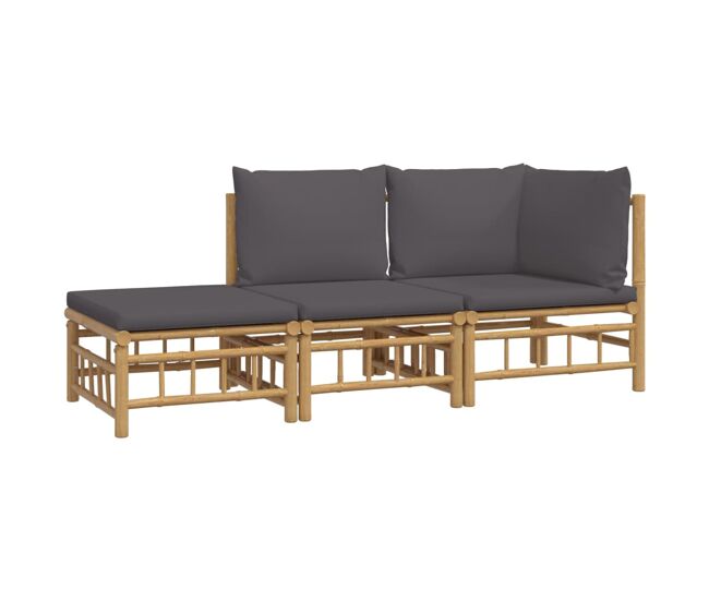 Muebles de jardín muebles de exterior juego de muebles de 3 piezas con cojines de bambú gris oscuro 02_0015968