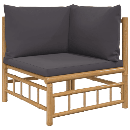 Móveis de jardim móveis de exterior Conjunto de móveis de 3 peças com almofadas de bambu cinza escuro 02_0015968 Móveis de jardim móveis de exterior Conjunto de móveis de 3 peças com almofadas de bambu cinza escuro 02_0015968
