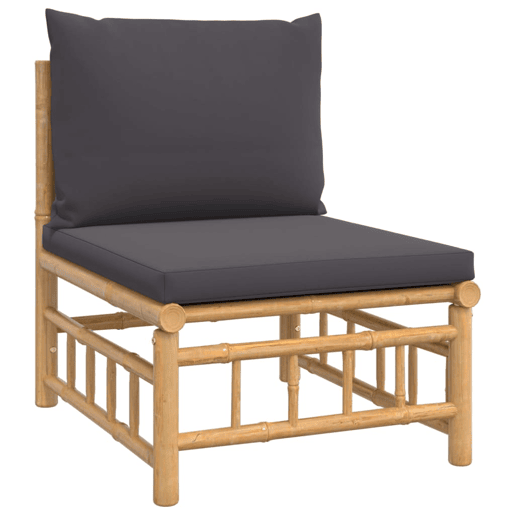 Móveis de jardim móveis de exterior Conjunto de móveis de 3 peças com almofadas de bambu cinza escuro 02_0015968 Móveis de jardim móveis de exterior Conjunto de móveis de 3 peças com almofadas de bambu cinza escuro 02_0015968