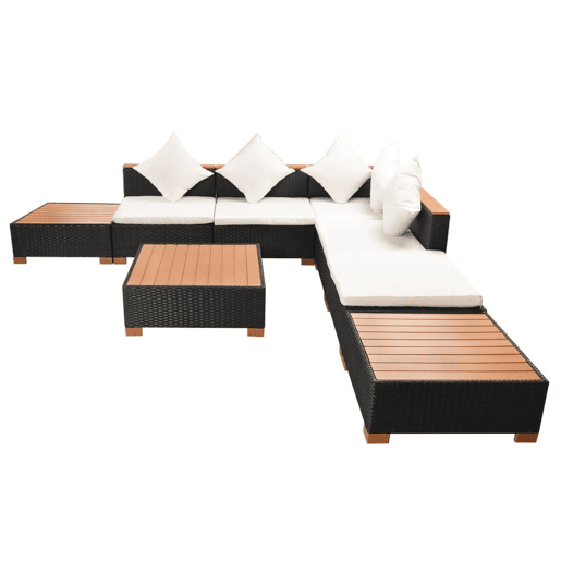 Móveis de jardim móveis de exterior Conjunto de móveis de 8 peças com almofadas de resina tecida preta 02_0017755