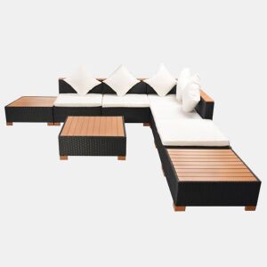 Móveis de jardim móveis de exterior Conjunto de móveis de 8 peças com almofadas de resina tecida preta 02_0017755
