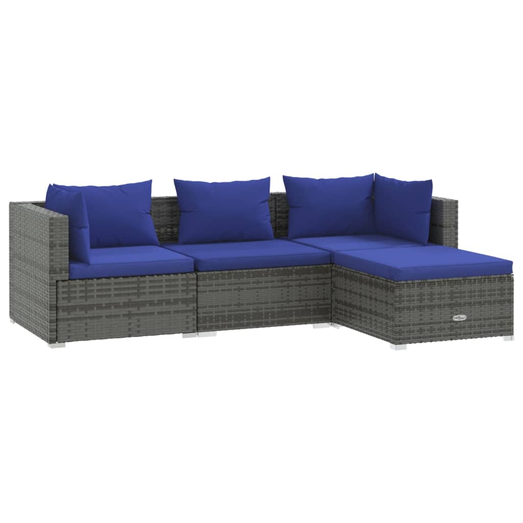 Muebles de jardín muebles de exterior juego de muebles de 4 piezas con cojines de resina tejida gris 02_0016180