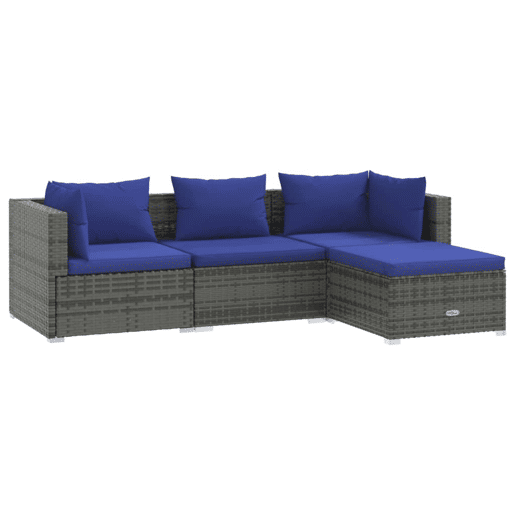 Móveis de jardim móveis de exterior Conjunto de móveis de 4 peças com almofadas de resina tecida cinza 02_0016180 Móveis de jardim móveis de exterior Conjunto de móveis de 4 peças com almofadas de resina tecida cinza 02_0016180