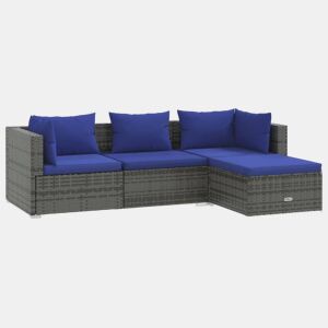Móveis de jardim móveis de exterior Conjunto de móveis de 4 peças com almofadas de resina tecida cinza 02_0016180