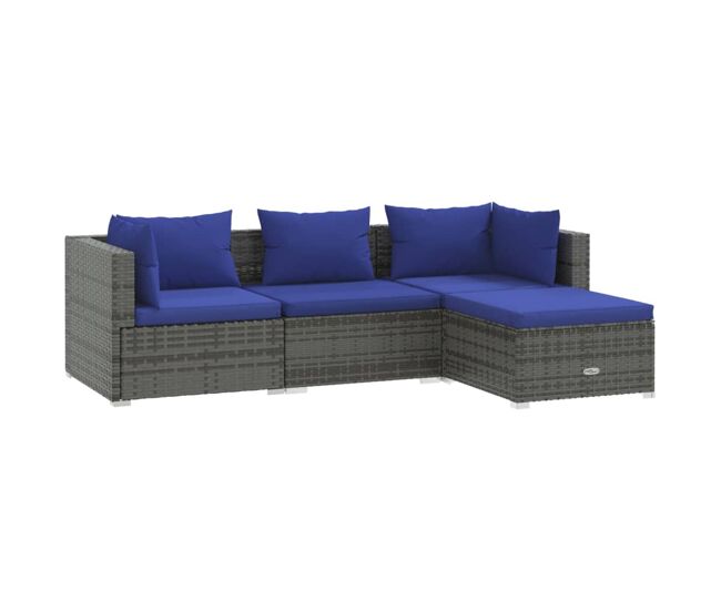 Muebles de jardín muebles de exterior juego de muebles de 4 piezas con cojines de resina tejida gris 02_0016180