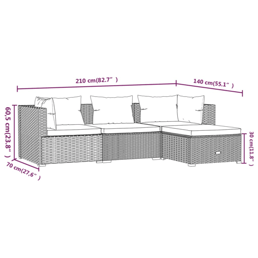 Móveis de jardim móveis de exterior Conjunto de móveis de 4 peças com almofadas de resina tecida cinza 02_0016180 Móveis de jardim móveis de exterior Conjunto de móveis de 4 peças com almofadas de resina tecida cinza 02_0016180