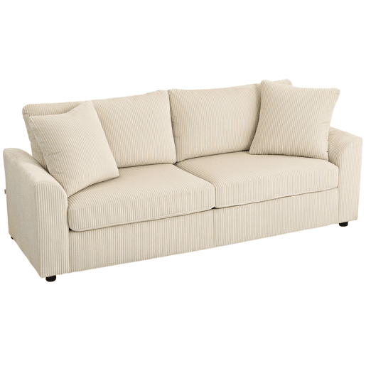 HOMCOM Sofá de 3 Lugares Moderno 212x80x88 cm Sofá Sala de Estar Estofado com 2 Almofadas Apoio de Braços e Estrutura de Aço para Sala de Estar Quarto Escritório em Casa Creme