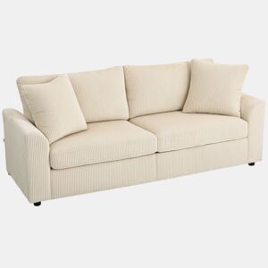 HOMCOM Sofá de 3 Lugares Moderno 212x80x88 cm Sofá Sala de Estar Estofado com 2 Almofadas Apoio de Braços e Estrutura de Aço para Sala de Estar Quarto Escritório em Casa Creme