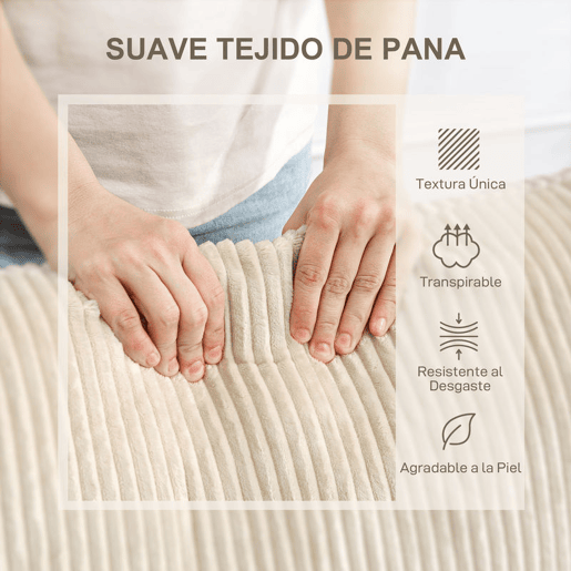HOMCOM Sofá de 3 Lugares Moderno 212x80x88 cm Sofá Sala de Estar Estofado com 2 Almofadas Apoio de Braços e Estrutura de Aço para Sala de Estar Quarto Escritório em Casa Creme
