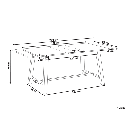 Mesa de jantar extensível BARNES Freixo claro 160200 cm 90 cm