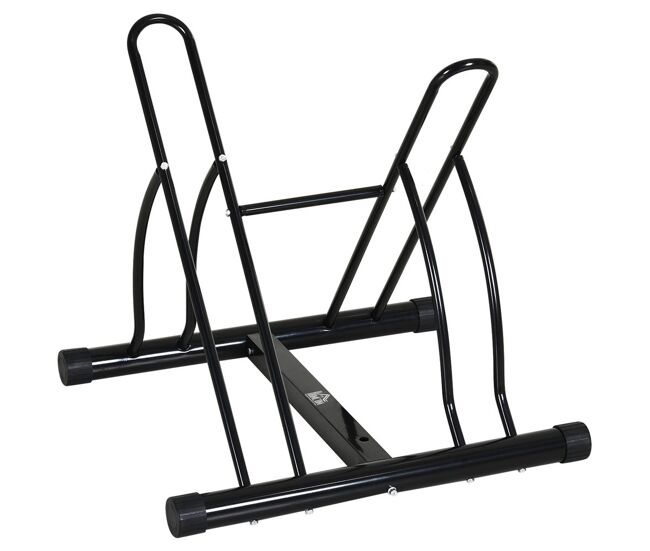 Homcom soporte para aparcar 2 bicicletas, aparcamiento estacionamiento para bicis, inferir 65mm de ancho, fácil de montar, almohadilla antideslizante, interior y exterior, 60x54x57 cm, negro