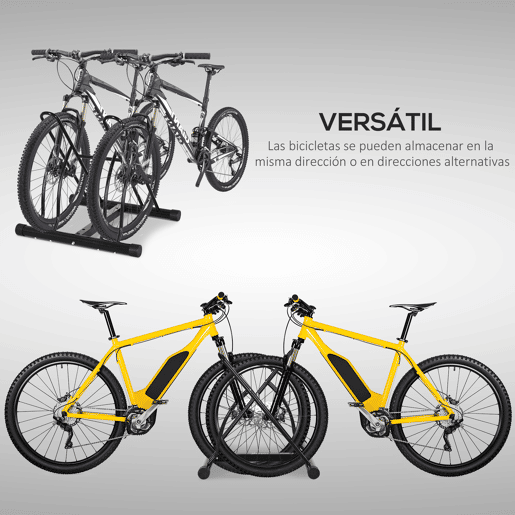 HOMCOM Suporte de estacionamento para 2 bicicletas Garagem Interior Exterior Estável Fácil de montar Portátil Anti-Slip Pad Tubo de aço 60x54x57cm Preto