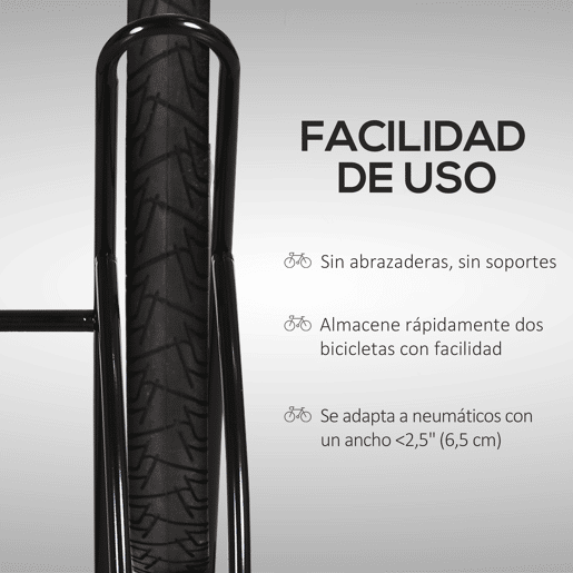 HOMCOM Suporte de estacionamento para 2 bicicletas Garagem Interior Exterior Estável Fácil de montar Portátil Anti-Slip Pad Tubo de aço 60x54x57cm Preto