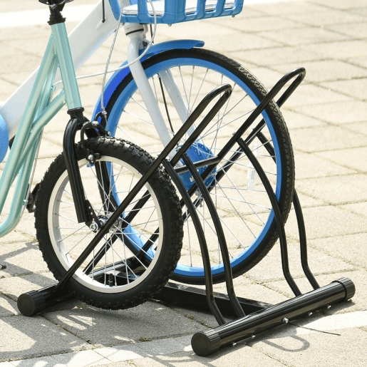 HOMCOM Suporte de estacionamento para 2 bicicletas Garagem Interior Exterior Estável Fácil de montar Portátil Anti-Slip Pad Tubo de aço 60x54x57cm Preto