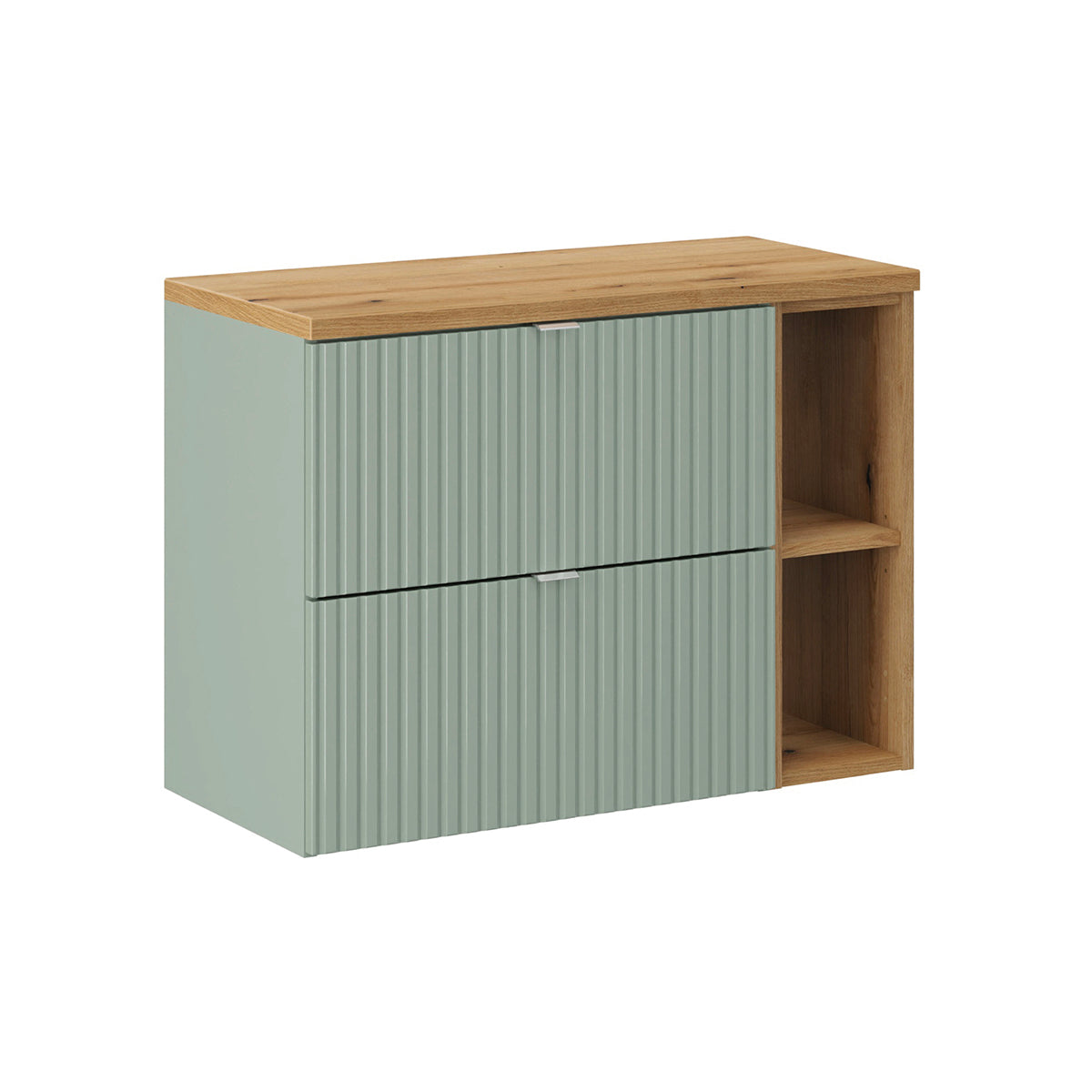 Mueble bajo lavabo 80cm 2 cajones 2 compartimientos jade verde y madera
