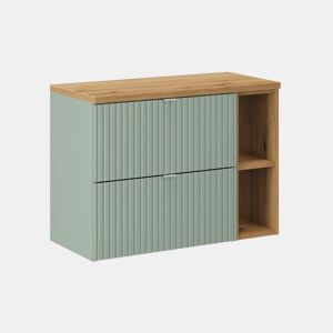 Móvel de lavatório 80cm 2 gavetas 2 nichos Verde Jade e Madeira