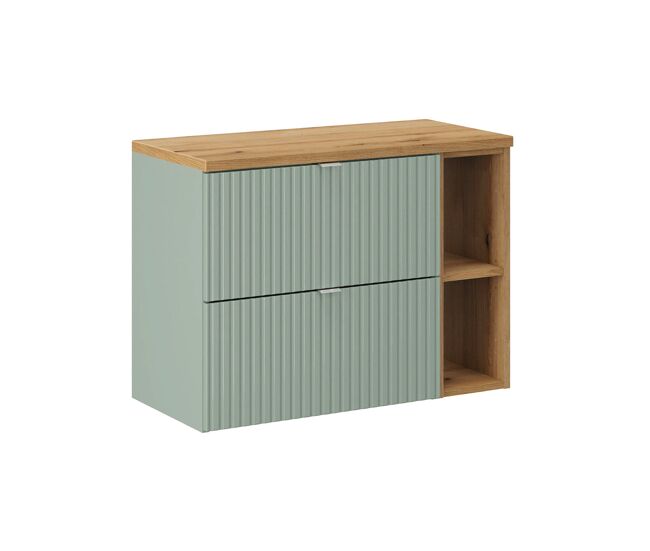 Mueble bajo lavabo 80cm 2 cajones 2 compartimientos jade verde y madera