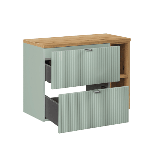 Móvel de lavatório 80cm 2 gavetas 2 nichos Verde Jade e Madeira