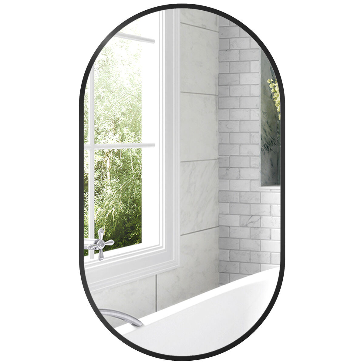 Homcom espejo de baño ovalado 40x70 cm con marco de aluminio espejo de pared decorativo horizontal o vertical para salón entrada pasillo negro