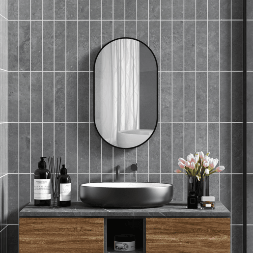 HOMCOM Espelho Casa de Banho Oval 40x3x70 cm Espelho Decorativo de Parede com Estrutura de Liga de Alumínio para Sala de Estar Entrada Corredor Horizontal ou Vertical Preto