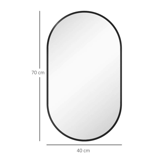 HOMCOM Espelho Casa de Banho Oval 40x3x70 cm Espelho Decorativo de Parede com Estrutura de Liga de Alumínio para Sala de Estar Entrada Corredor Horizontal ou Vertical Preto