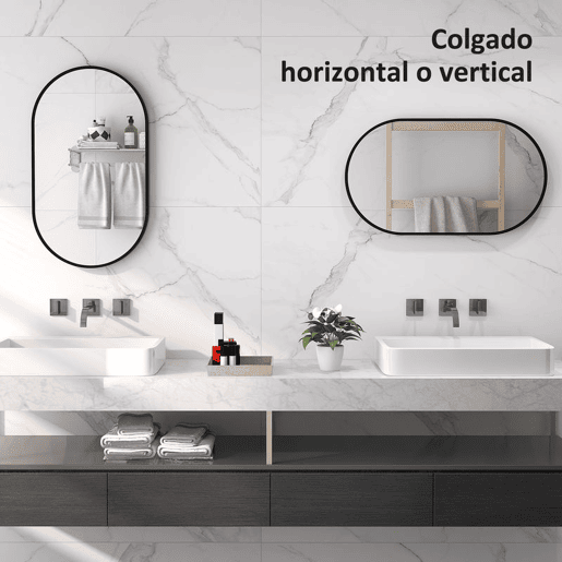 HOMCOM Espelho Casa de Banho Oval 40x3x70 cm Espelho Decorativo de Parede com Estrutura de Liga de Alumínio para Sala de Estar Entrada Corredor Horizontal ou Vertical Preto