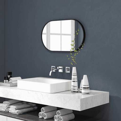 HOMCOM Espelho Casa de Banho Oval 40x3x70 cm Espelho Decorativo de Parede com Estrutura de Liga de Alumínio para Sala de Estar Entrada Corredor Horizontal ou Vertical Preto
