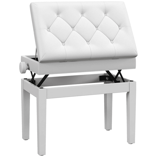 HOMCOM Banco de Piano com Espaço de Armazenamento e Altura Ajustável Banco para Piano com Assento Acolchoado Carga 200 kg 54,5x33x48-58 cm Branco