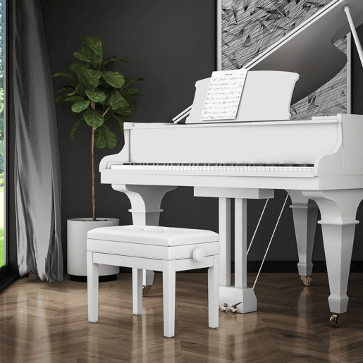 HOMCOM Banco de Piano com Espaço de Armazenamento e Altura Ajustável Banco para Piano com Assento Acolchoado Carga 200 kg 54,5x33x48-58 cm Branco