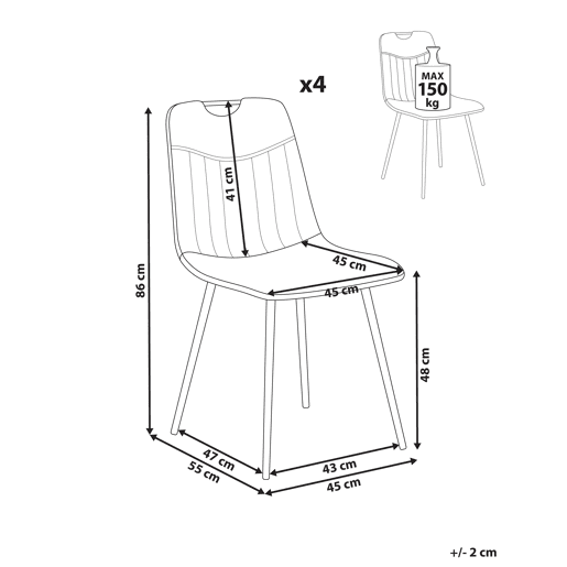 Conjunto de 4 cadeiras de jantar ARGYLE Veludo Cinzento claro