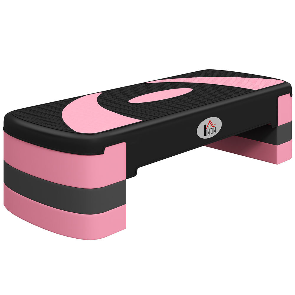 Homcom step de aeróbic, step para fitness antideslizante con altura regulable 3 niveles de 10/15/20 cm, tabla plataforma stepper para ejercicio en casa gimnasia, carga 150 kg 80x31x20 cm, rosa