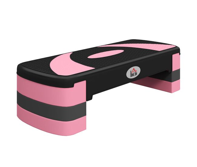 Homcom step de aeróbic, step para fitness antideslizante con altura regulable 3 niveles de 10/15/20 cm, tabla plataforma stepper para ejercicio en casa gimnasia, carga 150 kg 80x31x20 cm, rosa