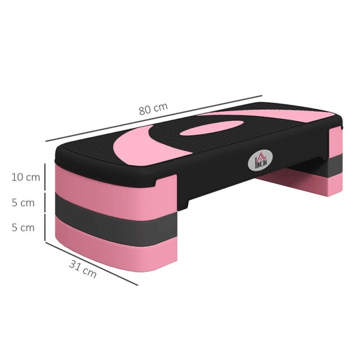 HOMCOM Step para Exercício Aeróbico Plataforma Step com Altura Ajustável em 3 Níveis com Carga Máxima 150kg para Exercício em Academia Casa 80x31x10-20 cm Rosa e Preto