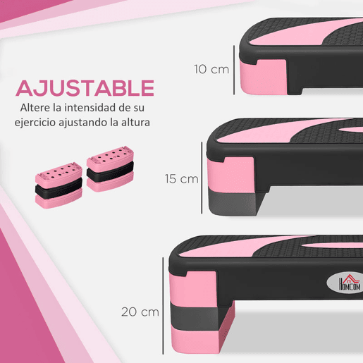 HOMCOM Step para Exercício Aeróbico Plataforma Step com Altura Ajustável em 3 Níveis com Carga Máxima 150kg para Exercício em Academia Casa 80x31x10-20 cm Rosa e Preto
