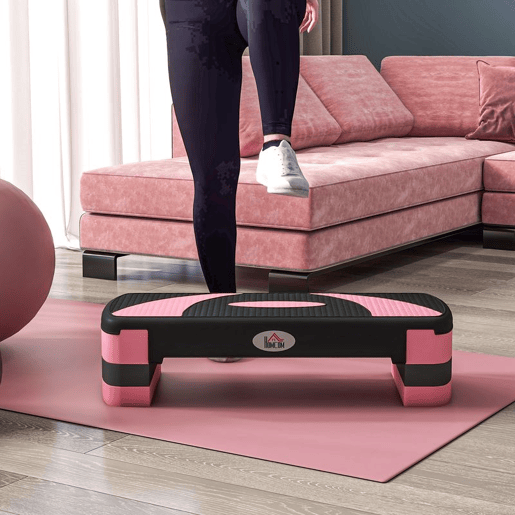 HOMCOM Step para Exercício Aeróbico Plataforma Step com Altura Ajustável em 3 Níveis com Carga Máxima 150kg para Exercício em Academia Casa 80x31x10-20 cm Rosa e Preto